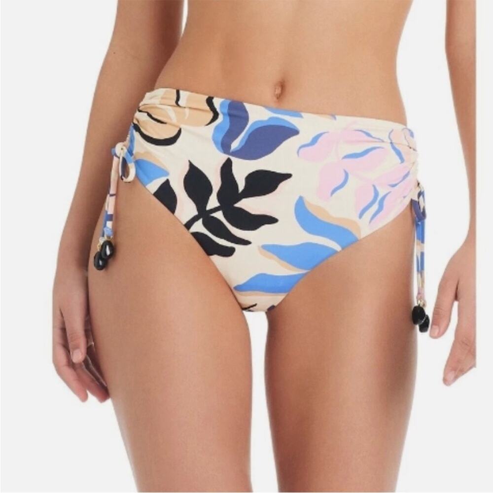 Red Carter Tropical Leaf Print High Rise Bikini bottoms moonstone - M